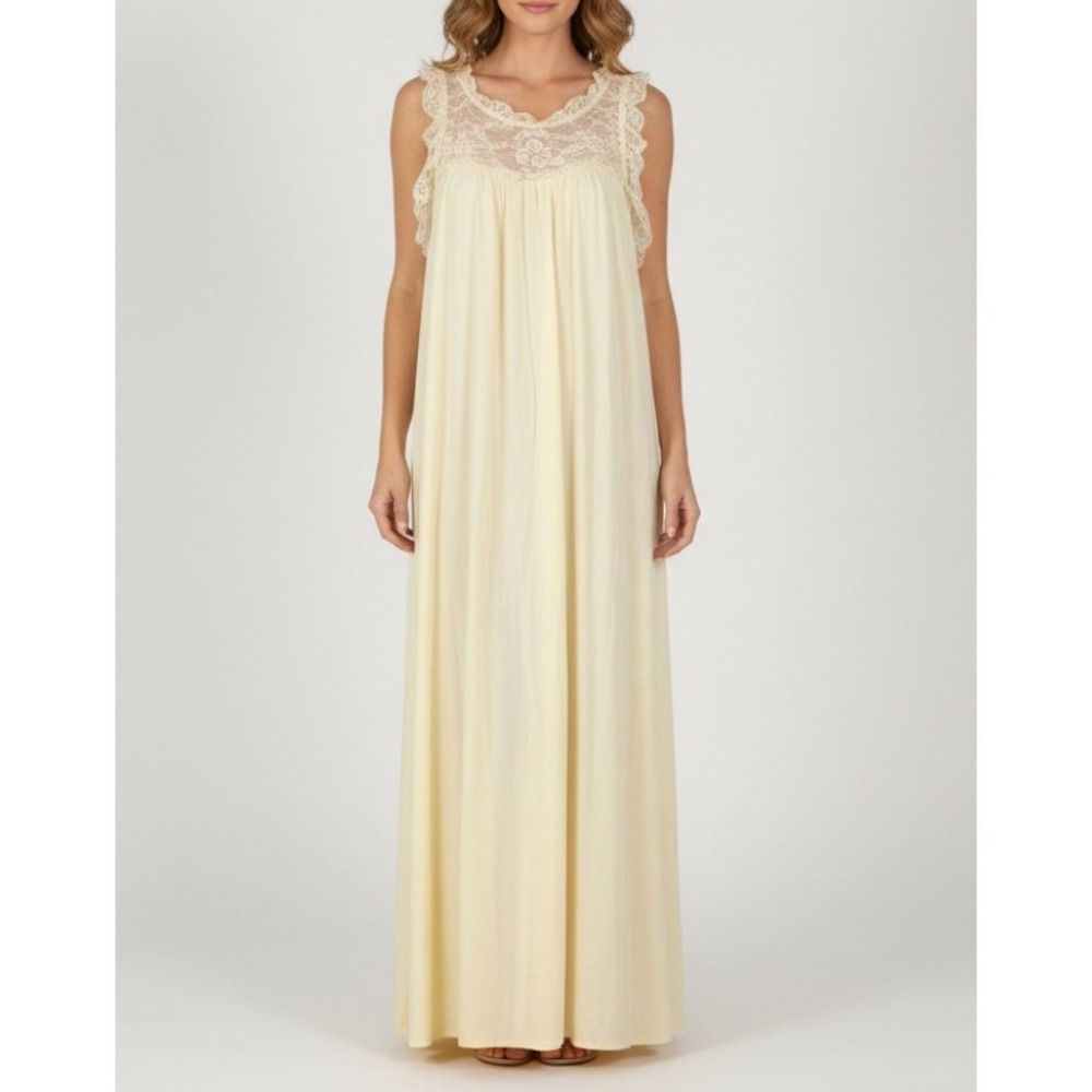 VTG NAJLA NEW YORK Button/Snap NON-CLING Lace Bodice EPL Lounge NIGHTGOWN/GOWN S